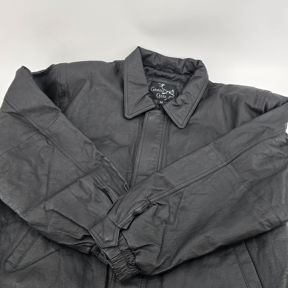 Caribou Creek Leather Bomber Jacket Mens Quilted Lined Full Zip Black‎ Size M